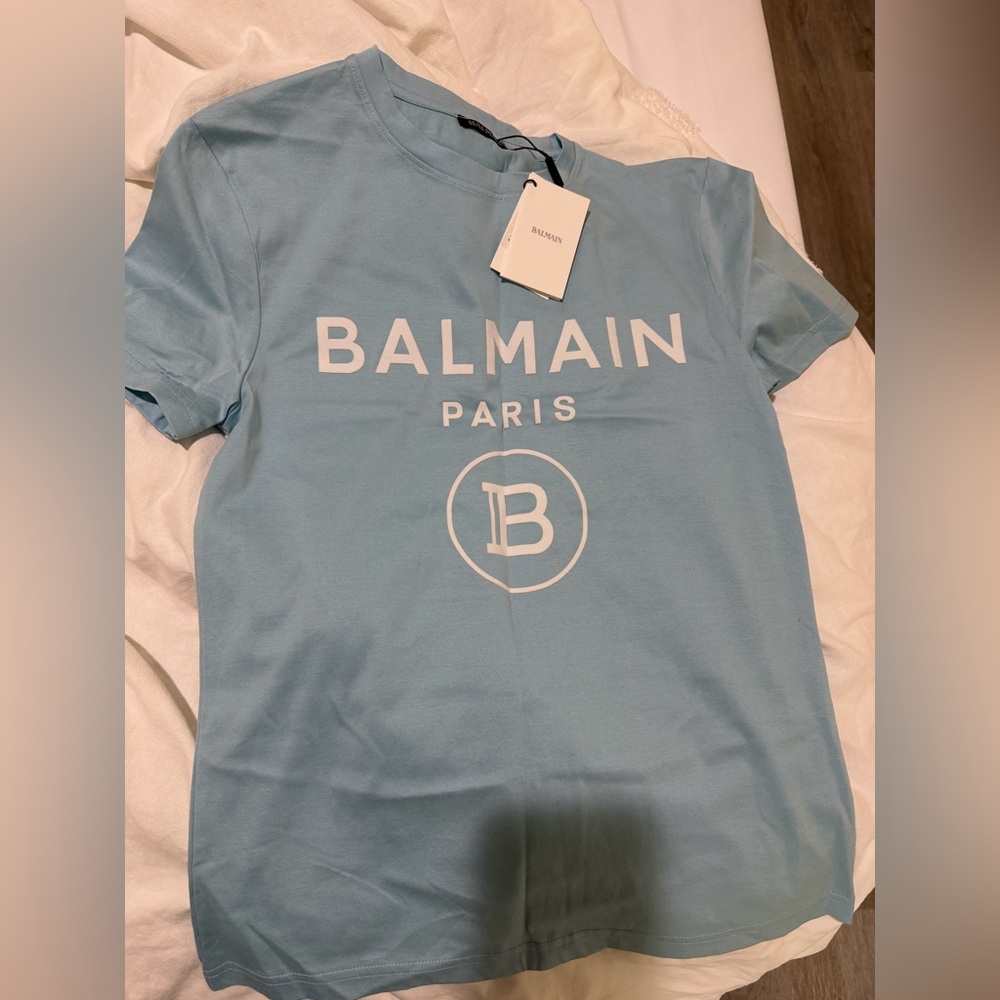 Balmain Sky Blue Logo Tee